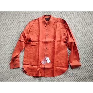 Men's Paul Fredrick Orange Linen Long Sleeve Button Down Shirt Large